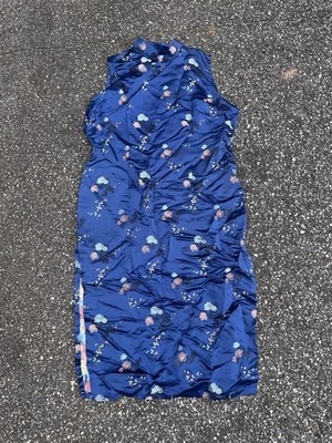 Dress Womens Large Blue Floral Satin Ruched High Neck Long Sheath Formal Evening