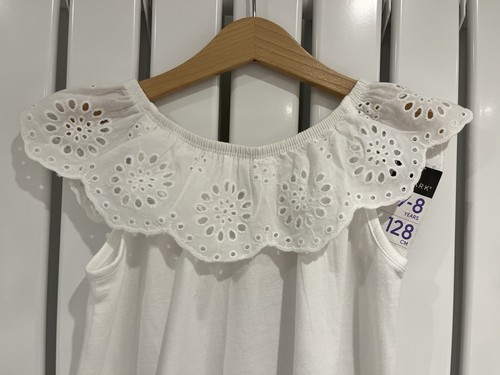 BNWT White Broderie Anglaise Collared Top 7-8 Years - Foto 2 di 4