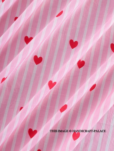 Tessuto 100% cotone indiano stampa blocco cuore rosa tessuto cucito artigianale da 5 iarde - Foto 3 di 7