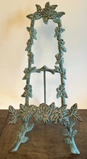 VTG Brass Patina AddedEasel Ornate Roses&Leaves Picture~Book~Plate Stand 12.5”