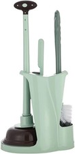 Toilet Brush and Plunger Set,3 in 1 Bathroom Scrubber Plunger and Angled Green