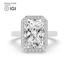 Radiant Solitaire Labgrown Diamond Engagement Ring 18k White Gold 7.40 Ct