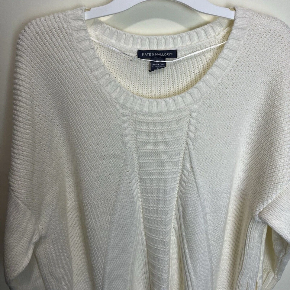 Túnica Kate & Mallory comprimento cabo malha suéter zíper lateral creme marfim 2X aconchegante quente - Imagem 3 de 4