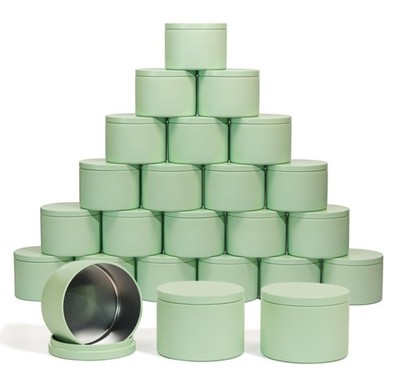24 Pack 8oz Mint Candle Tins with Lids Seamless Empty Metal Containers