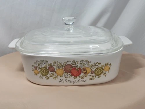 Vintage Pyrex Corning Ware Casserole Dish Cottage Core La Marjolaine Glass Lid