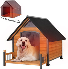 Outdoor Heated Dog House with All-Around Insulated Liner Weatherproof Puppy Shel