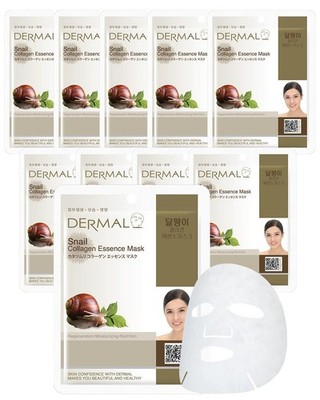 DERMAL Snail Collagen Essence Facial Mask Sheet 1 Count (Pack of 10), 