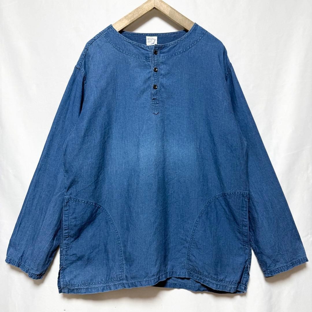orslow オアスロウ INDIGO LINEN PULLOVER SHIRT orSlow Indigo 100% Linen Sleeping Shirt Pullover Size 3 / L Blue