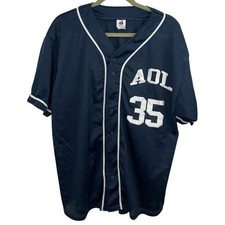 Vtg America Online AOL Shirt Jersey Mesh XL Blue Softball Logo Y2K Running Man