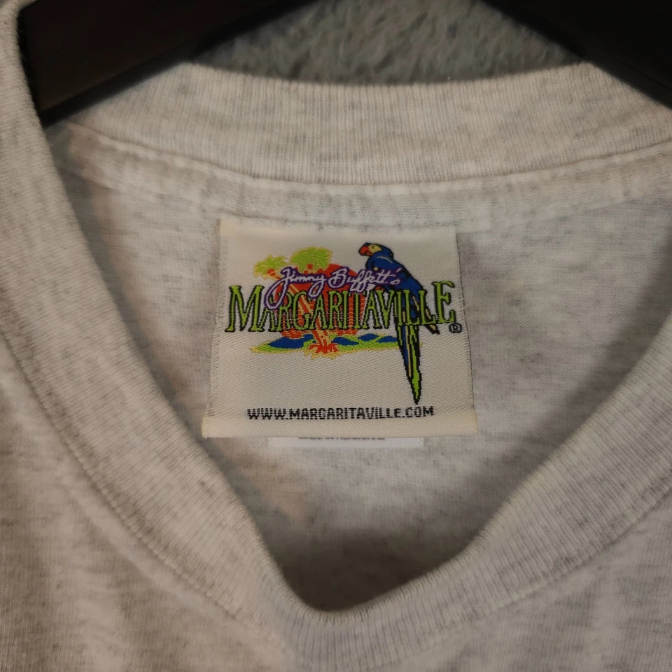 Camisa masculina vintage anos 90 Margaritaville M cinza I Blew Out My Flip Flop Caribbean Soul - Imagem 3 de 4