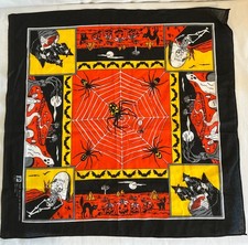 VTG Paris Halloween Bandana Spider Web Skeleton Witch Cotton Handkerchief Scarf