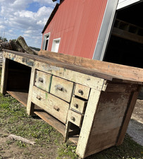Wood Carpenters Bench w/ Drawers, Backsplash ...