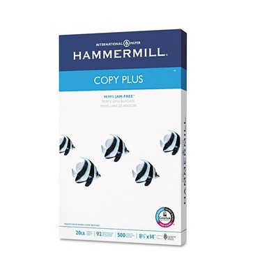 HAMMERMILL COPY PLUS PRINT PAPER 92 BRIGHT 20LB 8 1/2 X 14 500/RM 105015 - WHITE