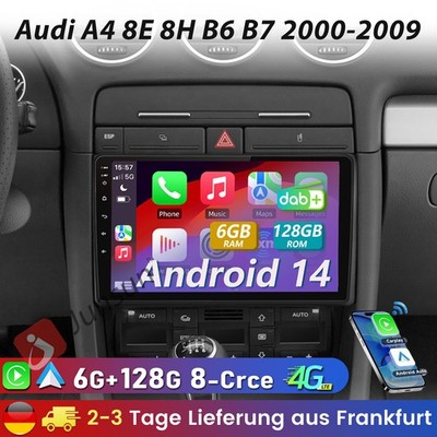 6+128G Android14 Carplay Für Audi A4 8E 8H B6 B7 2000-2009 9'' Autoradio GPS NAVI