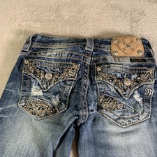 Miss Me Signature Skinny Jeans Womens 25 Blue Distressed Rhinestone Embellished