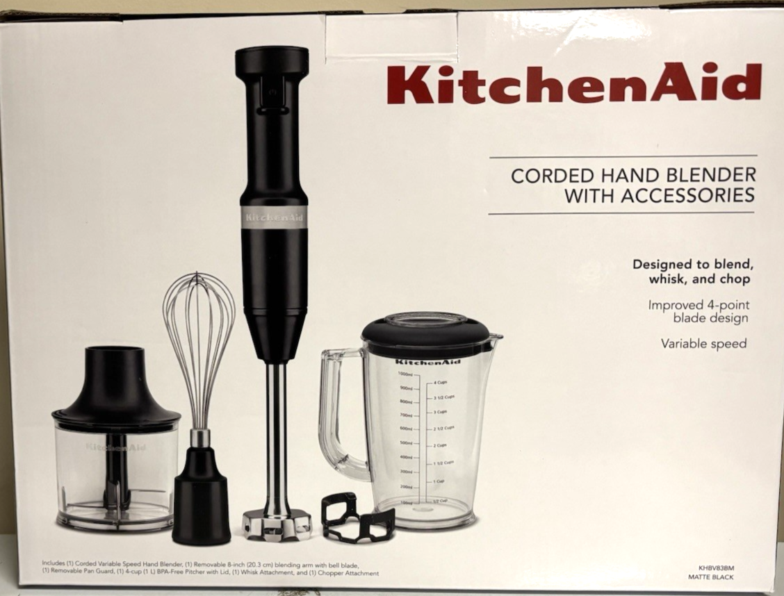 KitchenAid Corded Variable-Speed Hand Blender with Accessories, 6