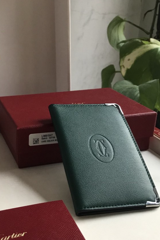 Cartier Must de Cartier Green Calfskin Card Holder 6CC Wallet New
