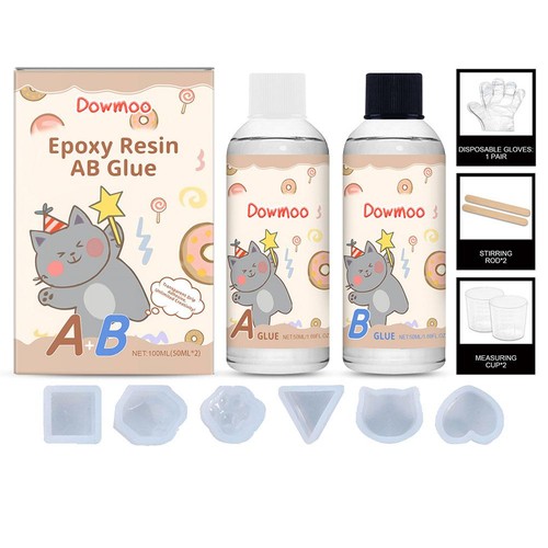 Transparent Epoxy Resin AB Set - Liquid Silicone Glue With 6 Molds DIY Cra aa