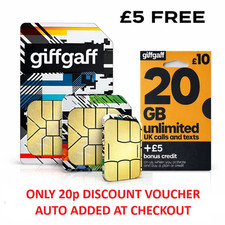Giffgaff Giff Gaff SIM Card 3 in 1 Nano Micro Standard  Credit 4G & 5G - FREE £5