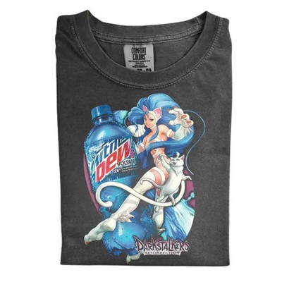 Vintage Darkstalkers Resurrection Tee, Cyber Cat Graphic Shirt, Mountain Dew