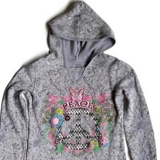 PLACE PREMIUM 89 Girls M 7/8 Gray Graphic Hooded Pullover Sweater Peace Sign