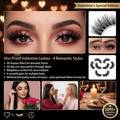 4 Pairs 3D Mink Lashes False Eyelashes Handmade Wispy Fluffy Long Lashes Natural