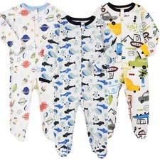 Baby Footie Pajamas 3 PCS Infant Footed Sleeper with Mittens Cotton
