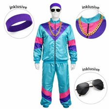 80er Jahre Trainingsanzug inkl. Sonnebrille, Goldkette, Stirnband Zweiteiler Neu