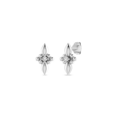 Dainty Flower Stud Earrings 0.03 Ctw Natural Diamond 925 Sterling Silver