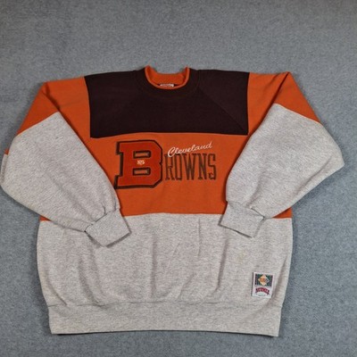 Vintage Cleveland Browns Color Block Sweatshirt XL USA Nutmeg Chenille Patch