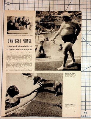 Ex-King Farouk LIFE Magazine Page 1950s Capri Gracie Fields Pool Dog Fadia