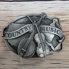 Vintage 1984 Award Design Country Music Belt Buckle Banjo Fiddle Western USA B29
