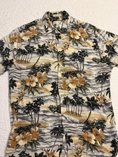 VINTAGE Pierre Cardin Shirt Mens Medium Brown Button Up Hawaiian Camp Adult