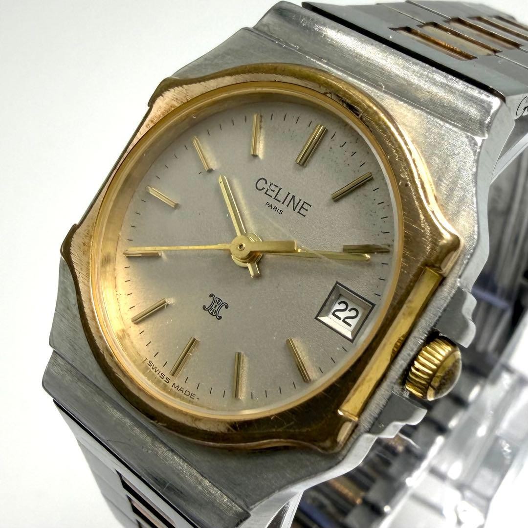 きむ様-CELINE Working] CELINE Triomphe Macadam Two-tone Date Ladies Quartz QZ