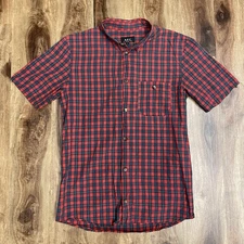 A.P.C. Mens Button Down Shirt Size S Red Plaid Cotton Short Sleeve