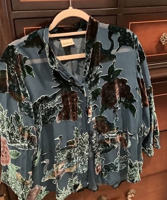 URU Venice Top Silk Textured Button-Down Blouse Size 2 USA NWT, Crane/Teal