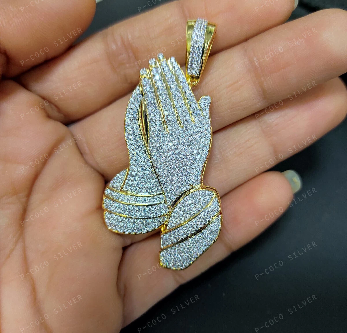2Ct RD Brilliant Simulated Diamond Praying Hands Pendant 14K