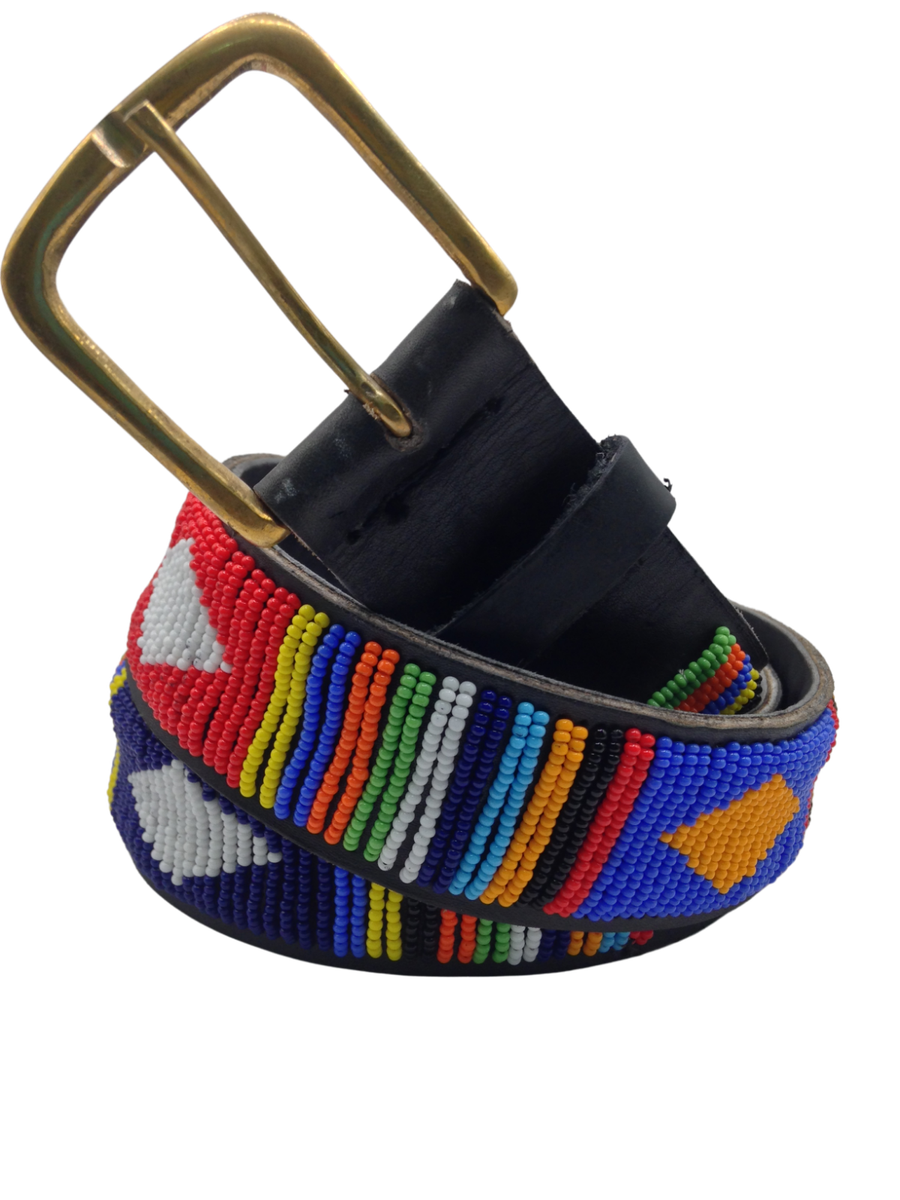Leather Beaded Belt Playful Colors Handmade Masai African  display picture 1