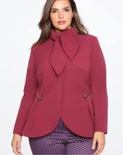 Eloquii Nwt Tie-neck Peplum Blazer Maroon Sz 22 $130