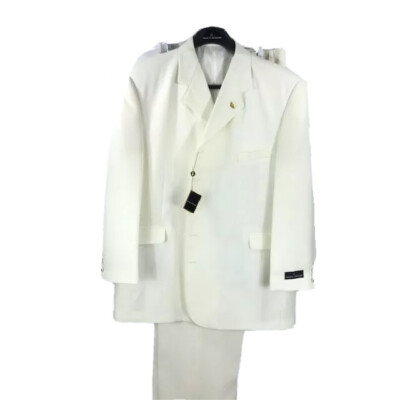 Stacy Adams Men's Suit Cream 2 Piece Single Breasted Pleated Pants Sizes 50R-62L