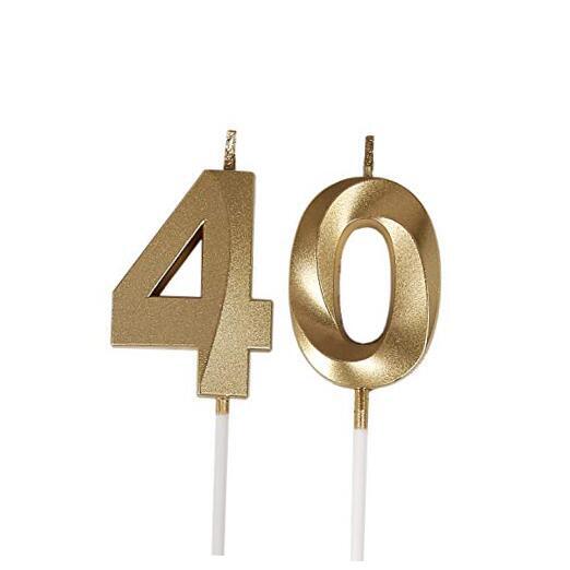 40th Birthday Candles,Gold Number 40 Cake Topper for Birthday Decorations :