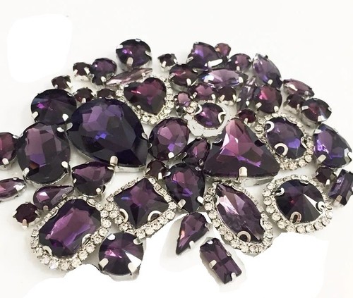 47 DARK PURPLE AMETHYST or YELLOW GOLD CITRINE RHINESTONE GEMS GLASS in Settings - Picture 2 of 3