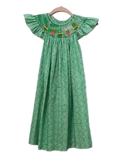 Vestido MOM & ME Niñas Verde Blanco Cactus Bishop Talla 6 Algodón Preppy Verano Foto 2 de 4