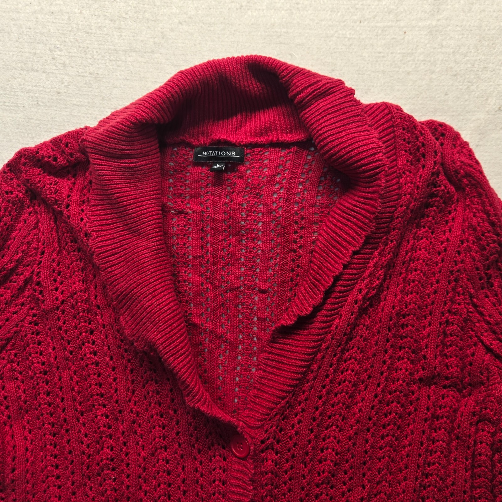 Vintage Notations Solid Red Knit Button Front Lon… - image 2