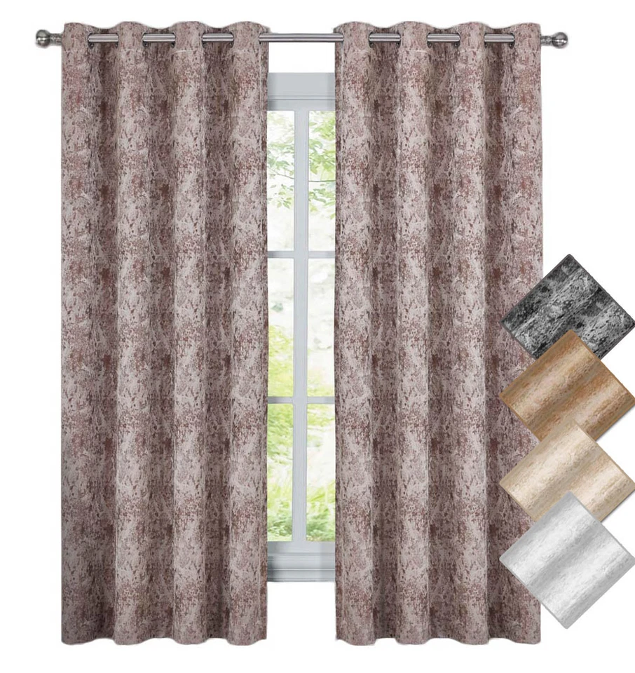 Bali Juego de 2 Cortinas 100% Opacas Aumentado Abstracto Aislante Térmico Ojal Foto 2 de 4