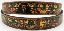 WESTERN RODEO HORSES EMBOSSED COWHIDE LEATHER BELT USA MADE