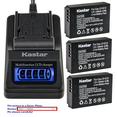 Kastar Battery LCD Quick Charger for Canon LP-E12 LC-E12 & Canon EOS M Camera