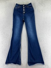 SONG Pants Women 1 Blue Denim Jeans Medium Wash Flared Cotton Blend Stretch 
