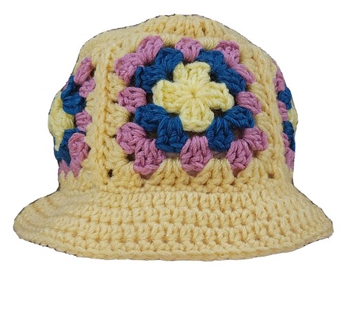 Crochet Bucket Hat Granny Square Pattern Orange Yellow White Adult Handmade Granny Square Bucket Hat Pattern main image 3