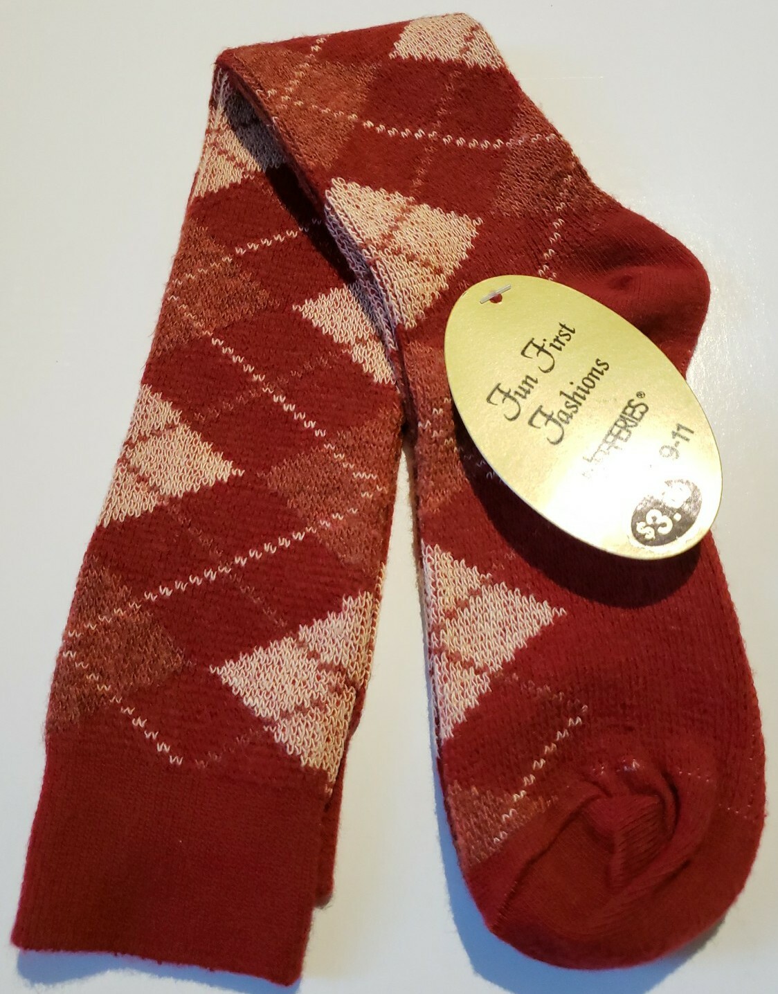Vintage 80s Womens Orlon Knee Socks Burgandy Red Argyle Jeffries